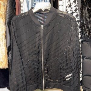 Zara Black Sheer Striped Bomber Jacket